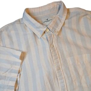 American Eagle Linen-Blend Striped Button-Up Poolside Shirt size Xlarge‎